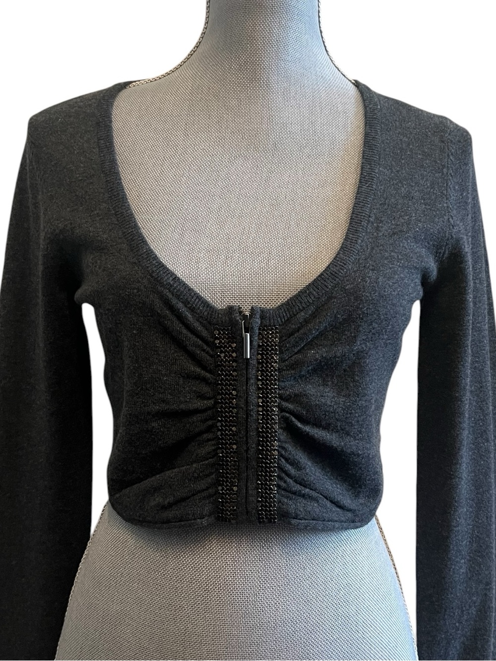 Express Charcoal Gray Long Sleeve Crop Top Size Medium